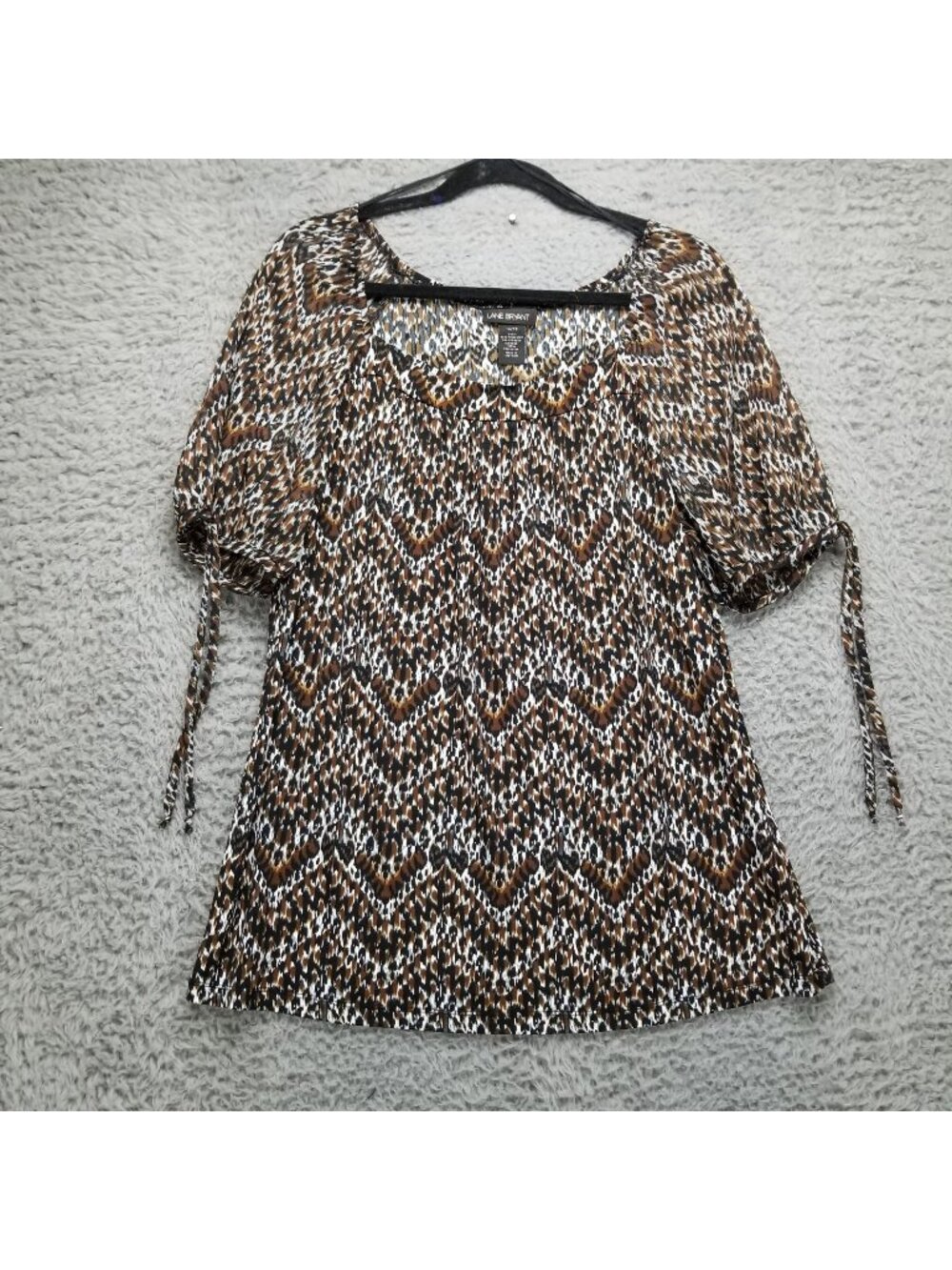 Lane Bryant Shirt Womens 14 Brown Chevron Short Tie Sleeve Scoop Neck Blouse